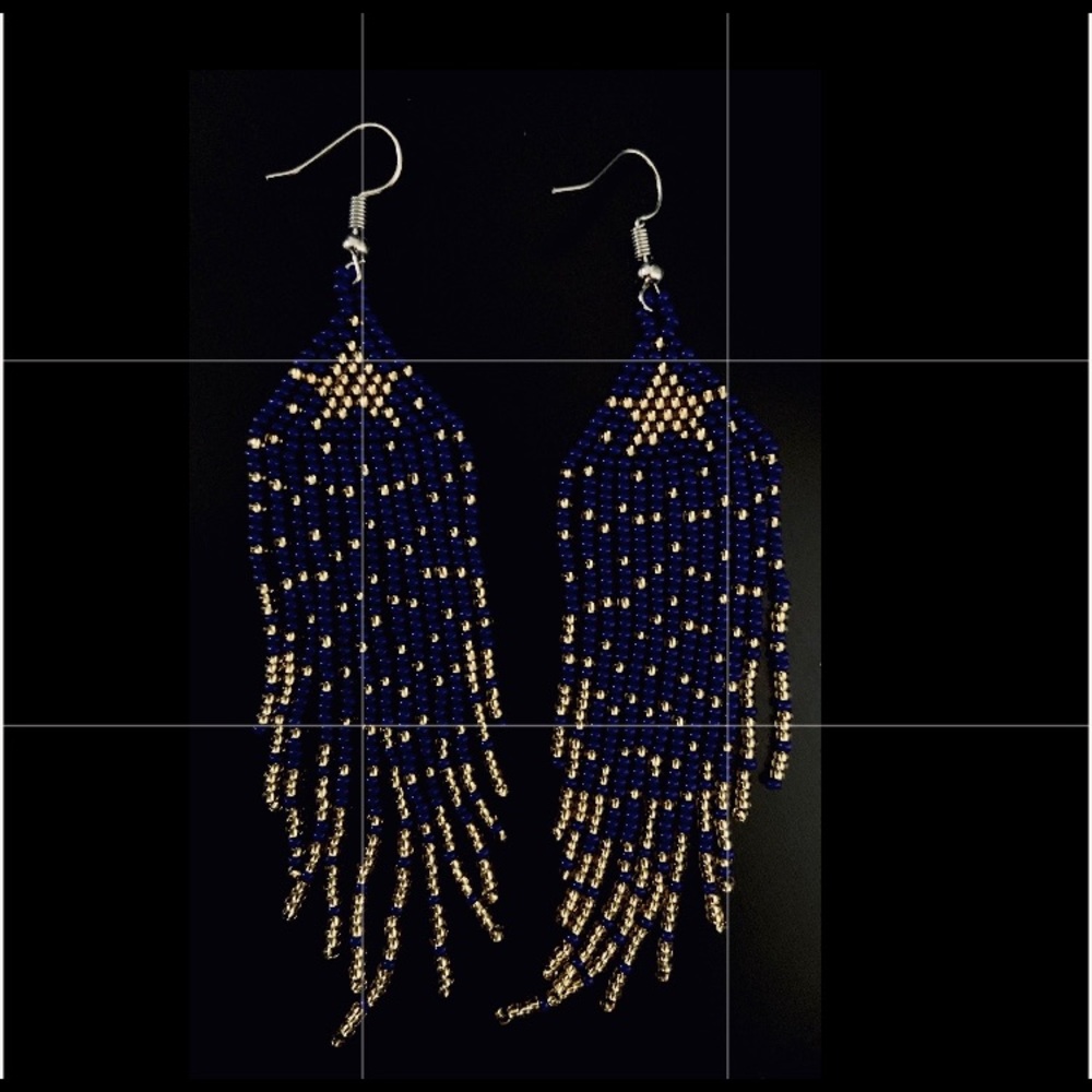 Beautiful  Huichol Beaded Centauri Star Earrings